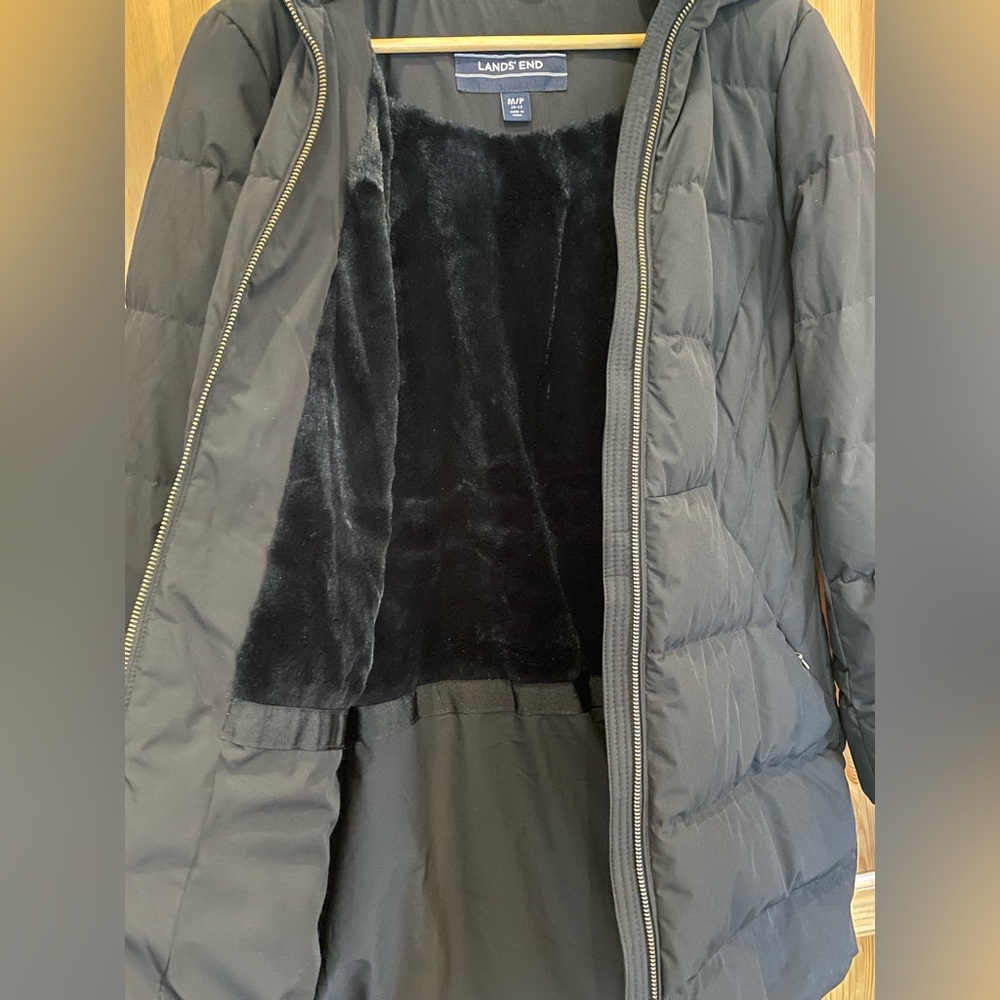 Lands End Women’s Quilted Puffer Down Coat Jacket Medium 10/12 Black - Picture 5 of 7